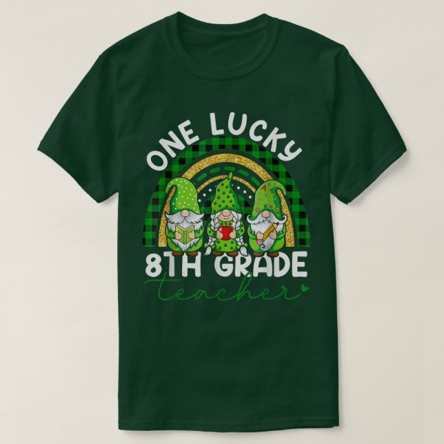One Lucky 8th Grade Teacher Gnomes St Patricks Rai T-Shirt (Design vorne)