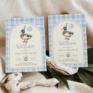 One Lucky Duck Blue Balloon Junge 1. Geburtstag Einladung