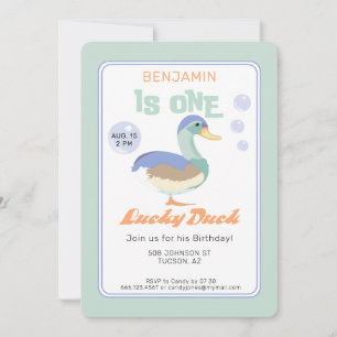 One Lucky Duck & Bubbles Erster Geburtstag Pastel Einladung