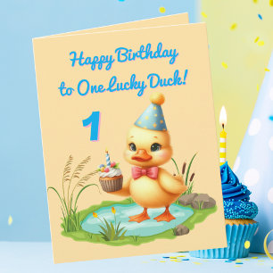 One Lucky Duck Foto Girly Kindergeburtstag Gruß Karte
