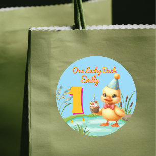 One Lucky Duck Girl 1. Geburtstag Party Runder Aufkleber