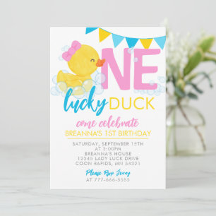 One Lucky Duck Girl Rubber Duck 1. Geburtstag Einladung