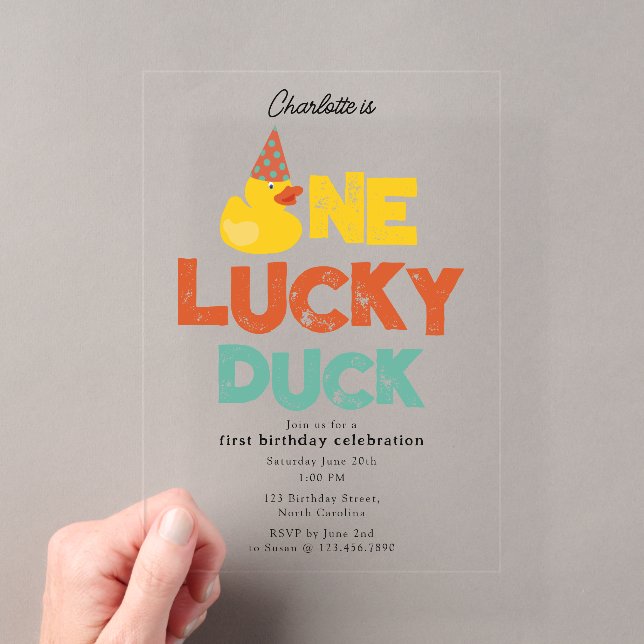 One Lucky Duck Invite 1st  First Birthday Cute Acryleinladungen (Insitu (Handheld))