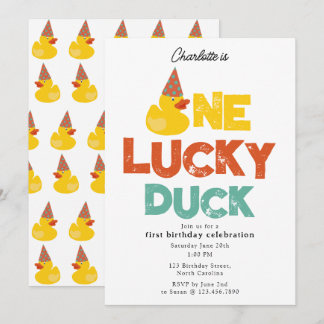 One Lucky Duck Invite 1st First Birthday Cute Einladung