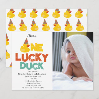 One Lucky Duck Invite 1st First Birthday Photo Einladung