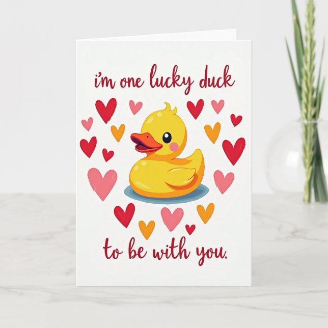 One Lucky Duck Love Hearts Card Karte (Vorderseite)