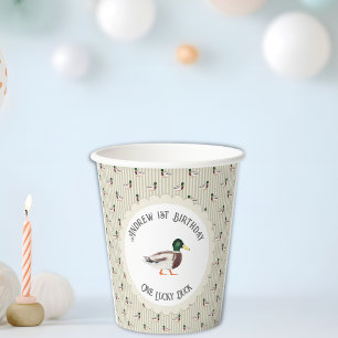 One Lucky Duck Mallard 1. Geburtstag Pappbecher