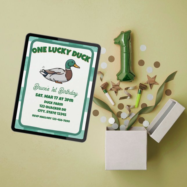 One Lucky Duck, Mallard Green 1st Birthday Einladung (Von Creator hochgeladen)
