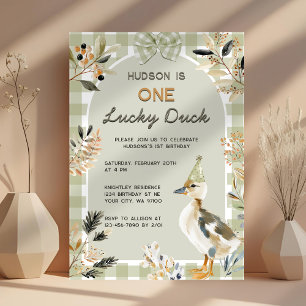 One Lucky Duck Niedlich Duckling Gingham 1. Geburt Einladung