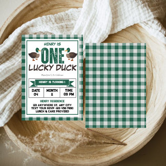 One Lucky Duck Watercolor Boy 1. Geburtstag Party Einladung