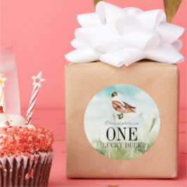 One Lucky Duck Watercolor Boy 1. Geburtstag Runder Aufkleber