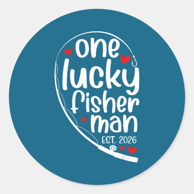 One Lucky Fisher Man 2026 Heart Valentine Matching Runder Aufkleber (Vorderseite)