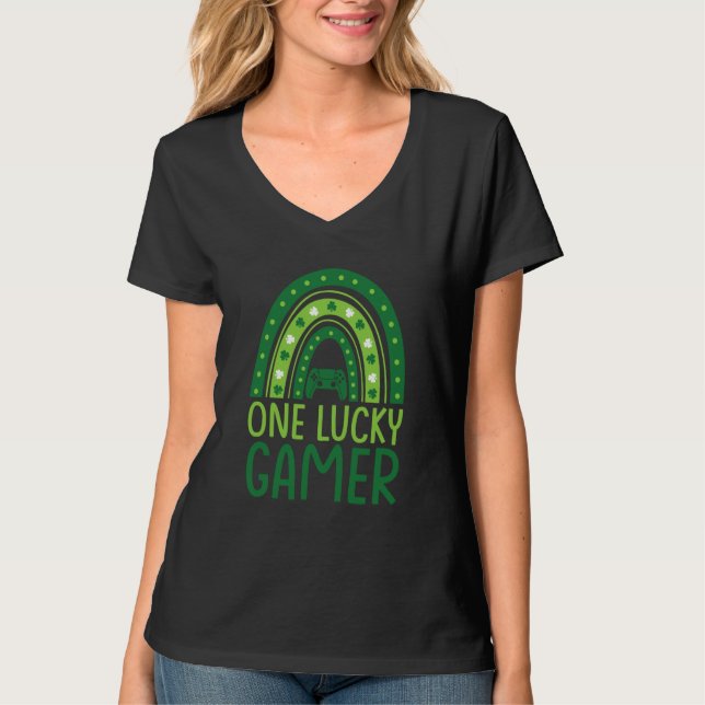One Lucky Gamer Rainbow Shamrock St Patrick's Day  T-Shirt (Vorderseite)