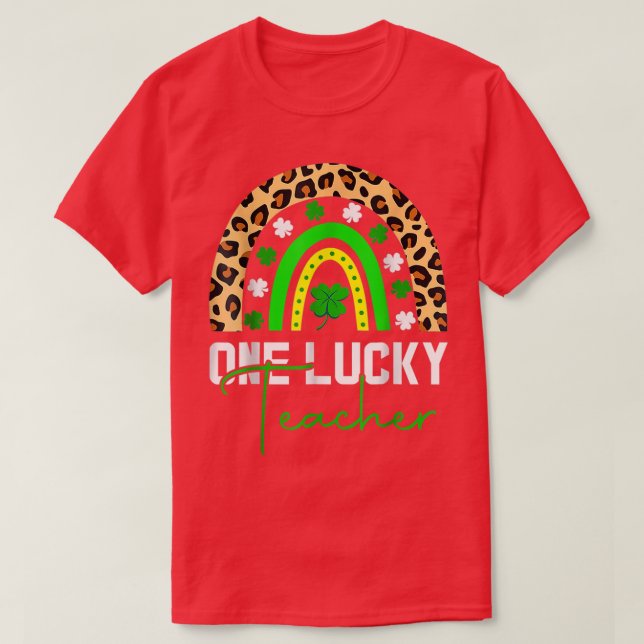 One Lucky Kinder Teacher Rainbow Leopard St T-Shirt (Design vorne)
