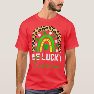 One Lucky Kinder Teacher Rainbow Leopard St T-Shirt