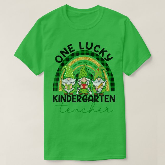 One Lucky Kindergarten Lehrer Gnome St Patricks D T-Shirt (Design vorne)