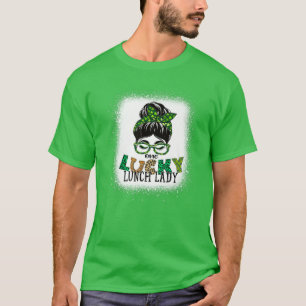 One Lucky Lunch Lady gebleicht Messy Bun St Patric T-Shirt