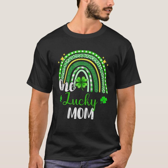 One Lucky Mama Leopard Print Rainbow St Patrick S  T-Shirt (Vorderseite)