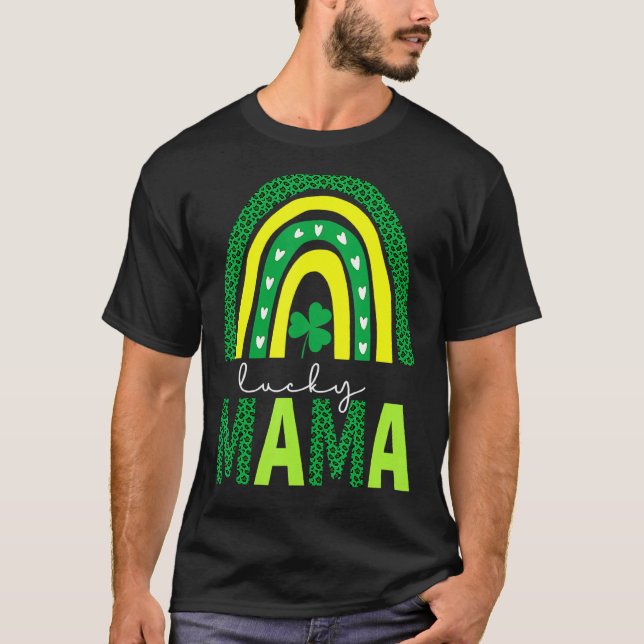 One Lucky Mama Leopard Print Rainbow St Patricku20 T-Shirt (Vorderseite)