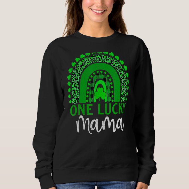 One Lucky Mama Leopard Rainbow Mama Life St Patric Sweatshirt (Vorderseite)
