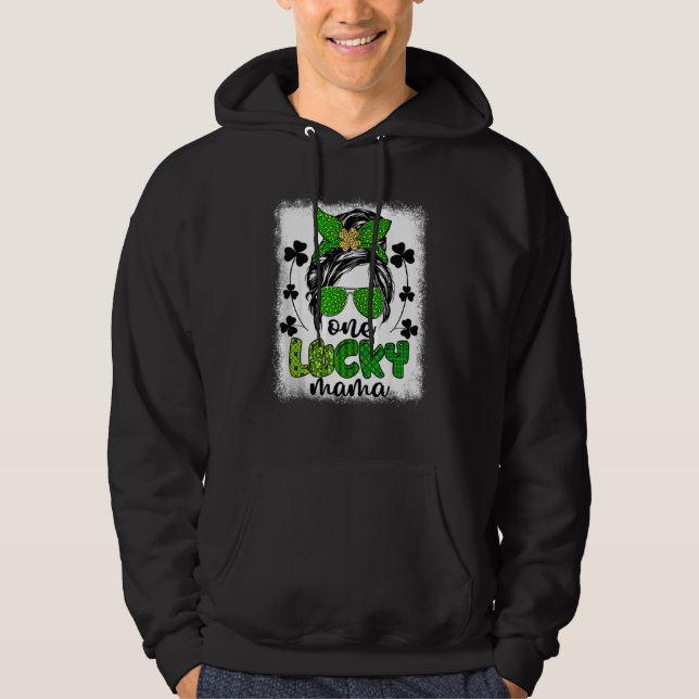 One Lucky Mama Messy Bun St Patrick's Day Leopard  Hoodie (Vorderseite)
