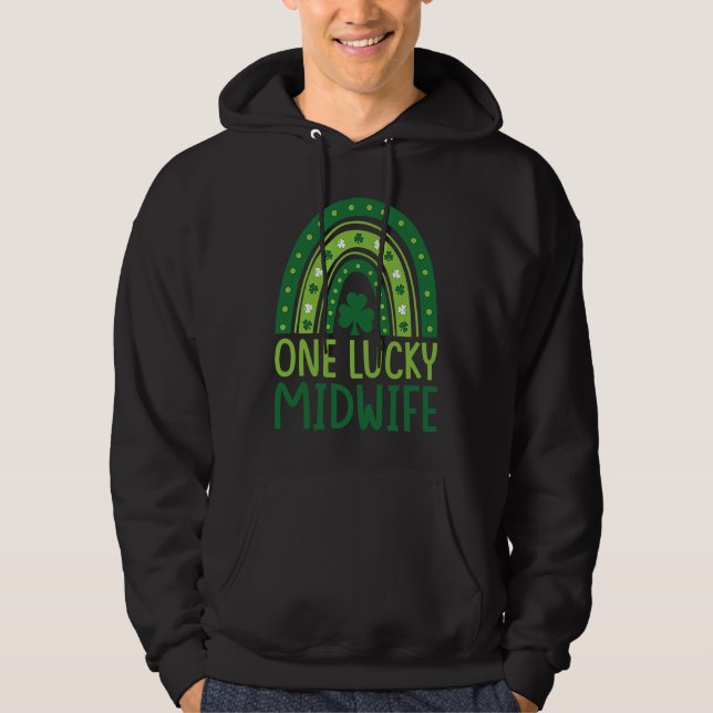 One Lucky Midwife Rainbow Shamrock St Patrick's Da Hoodie (Vorderseite)