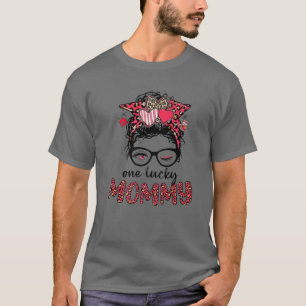 One Lucky Mommy Messy Bun Leopard T-Shirt