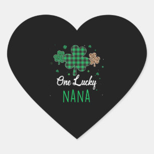 One Lucky Nana Leopard Kariertes Kleeblatt Patrick Herz-Aufkleber