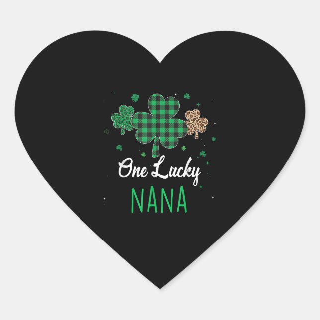 One Lucky Nana Leopard Kariertes Kleeblatt Patrick Herz-Aufkleber (Vorderseite)
