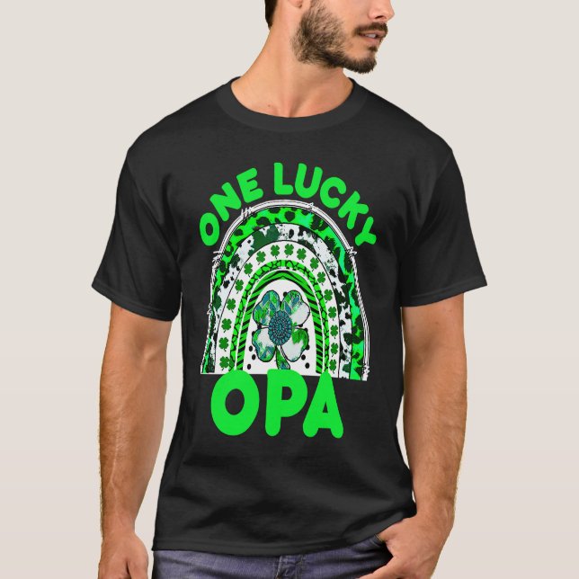 One Lucky Opa Good Luck Green Rainbow Shamrock Leo T-Shirt (Vorderseite)