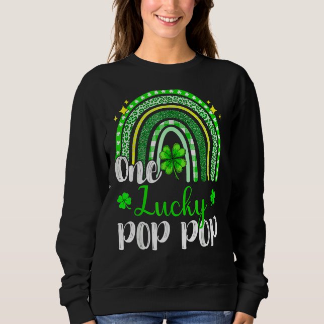 One Lucky Pop Pop Leopard Print Rainbow St Patrick Sweatshirt (Vorderseite)