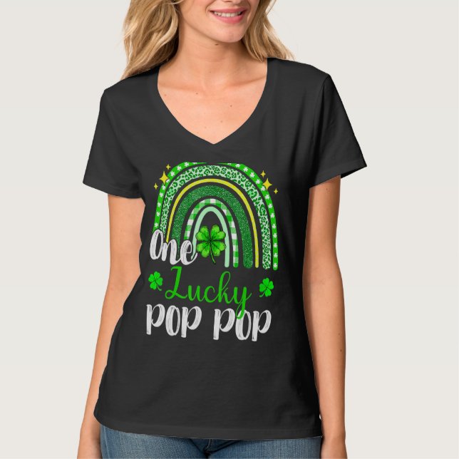 One Lucky Pop Pop Leopard Print Rainbow St Patrick T-Shirt (Vorderseite)