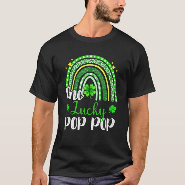 One Lucky Pop Pop Leopard Print Rainbow St Patrick T-Shirt (Vorderseite)