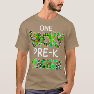 One Lucky Pre K Teacher Kleeblatt Leopard Kariert T-Shirt