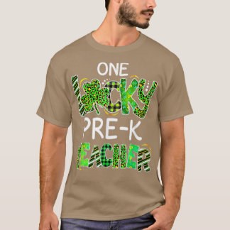 One Lucky Pre K Teacher Kleeblatt Leopard Kariert  T-Shirt