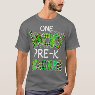 One Lucky Pre K Teacher Kleeblatt Leopard Kariert  T-Shirt