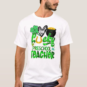 One Lucky Preschool Teacher Patricks Day Leopard P T-Shirt