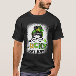 One Lucky Ray Messy Bun Leopard St Patrick's D T-Shirt