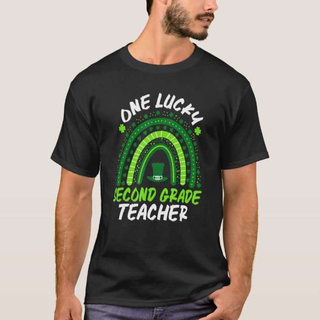 One Lucky Second Grade Teacher Rainbow St Patrick' T-Shirt (Vorderseite)