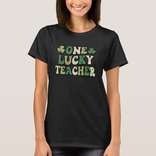 One Lucky Teacher Groovy Retro Teacher St Patrick T-Shirt (Vorderseite)