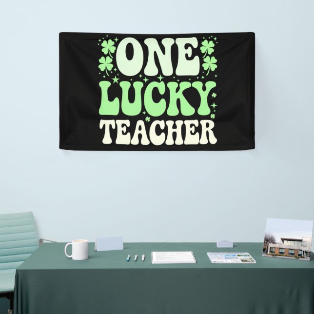One Lucky Teacher Groovy Retro Teacher St Patricks Banner (Messeveranstaltung)