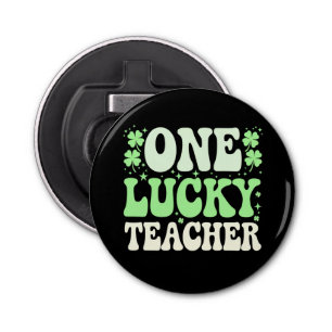 One Lucky Teacher Groovy Retro Teacher St Patricks Flaschenöffner