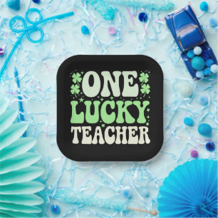 One Lucky Teacher Groovy Retro Teacher St Patricks Pappteller