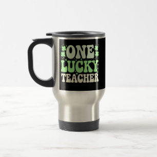 One Lucky Teacher Groovy Retro Teacher St Patricks Reisebecher