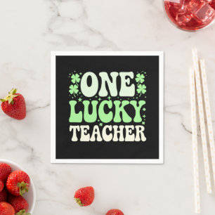 One Lucky Teacher Groovy Retro Teacher St Patricks Serviette