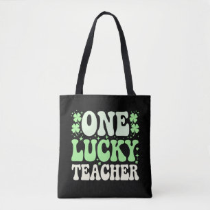 One Lucky Teacher Groovy Retro Teacher St Patricks Tasche