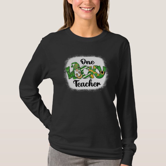One Lucky Teacher Irish Gnome Leopard Patricks Day T-Shirt (Vorderseite)