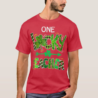 One Lucky Teacher Kleeblatt Leopard Kariert St. T-Shirt