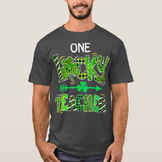 One Lucky Teacher Kleeblatt Leopard Kariert St. T-Shirt