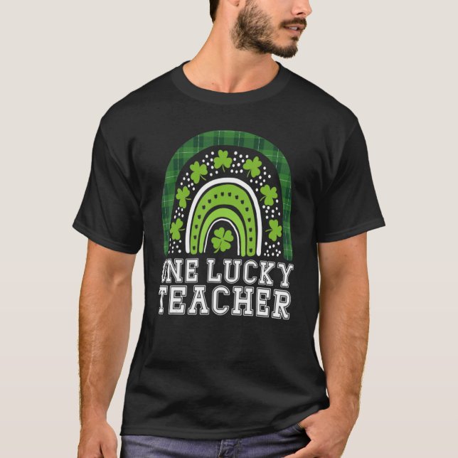 One Lucky Teacher Leopard Rainbow St. Patrick's Da T-Shirt (Vorderseite)
